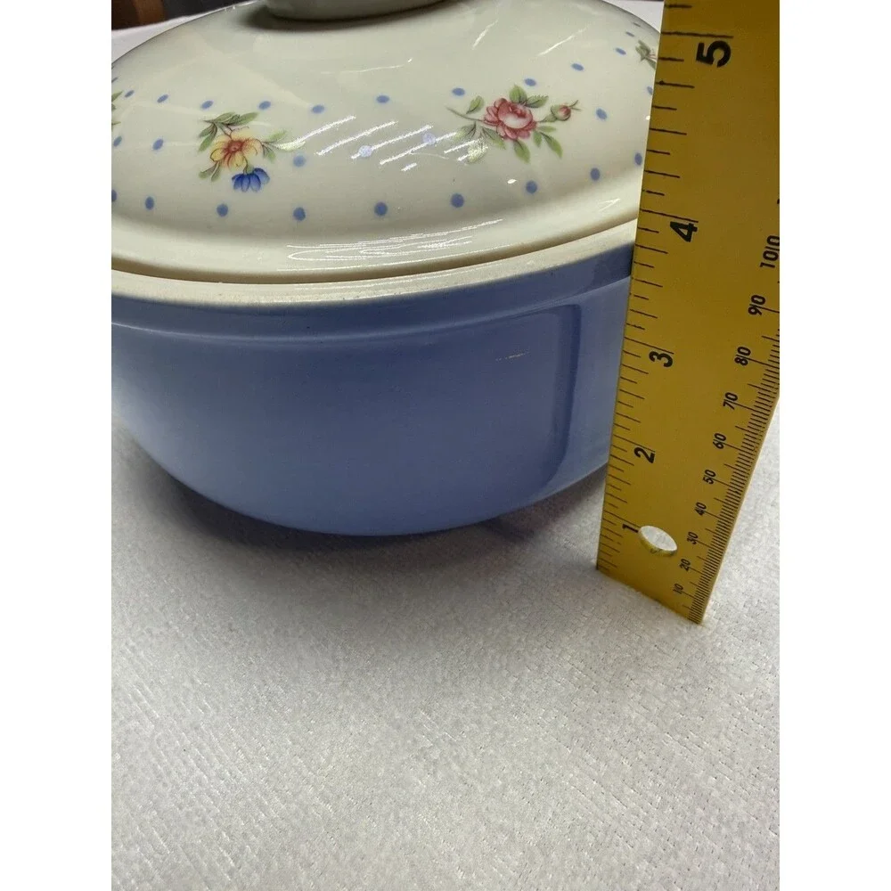 Hall China Co. Mary Dunbar Blue Rose Casserole Superior Quality Kitchenware USA